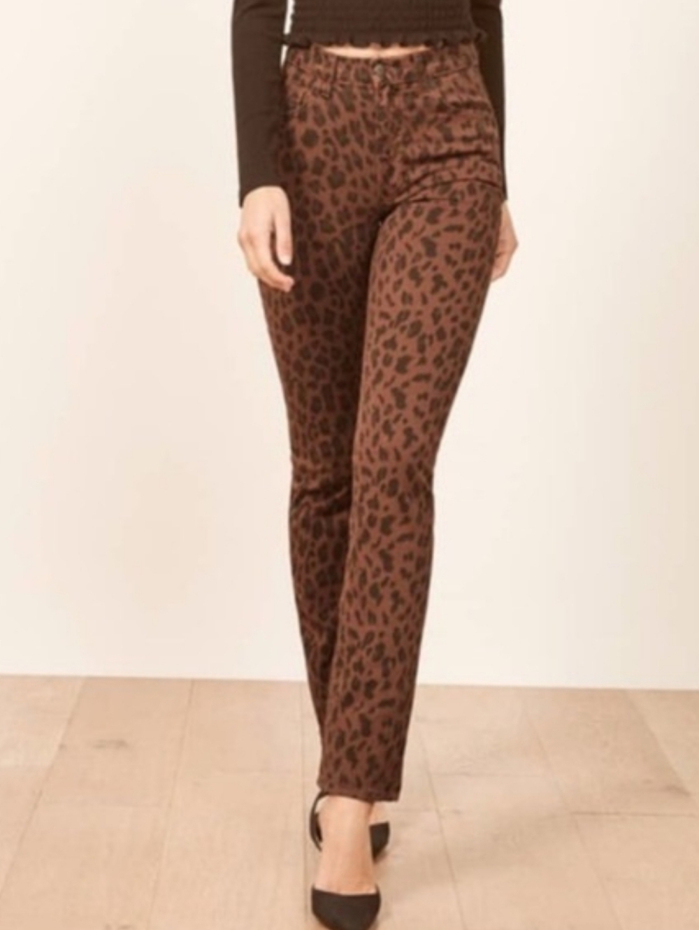 Reformation Leooard Liza High Straight Jean Brown Raw Hem Size 25